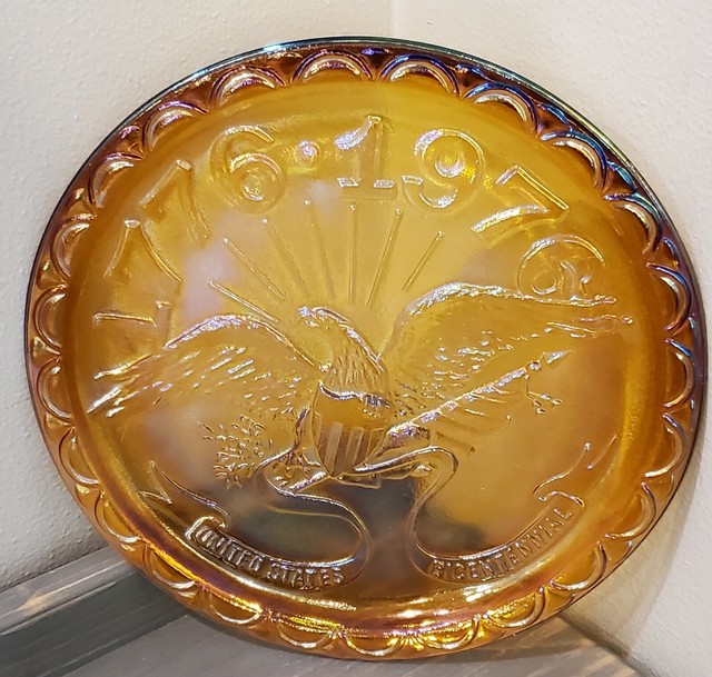 Bicentennial Eagle Plate Indiana Glass Merigold Carnival Glass Commemorative eBay