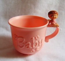 Vintage 1950s Pink Baby Girl Plastic Cup w Angel Enesco Made in Hong Kong