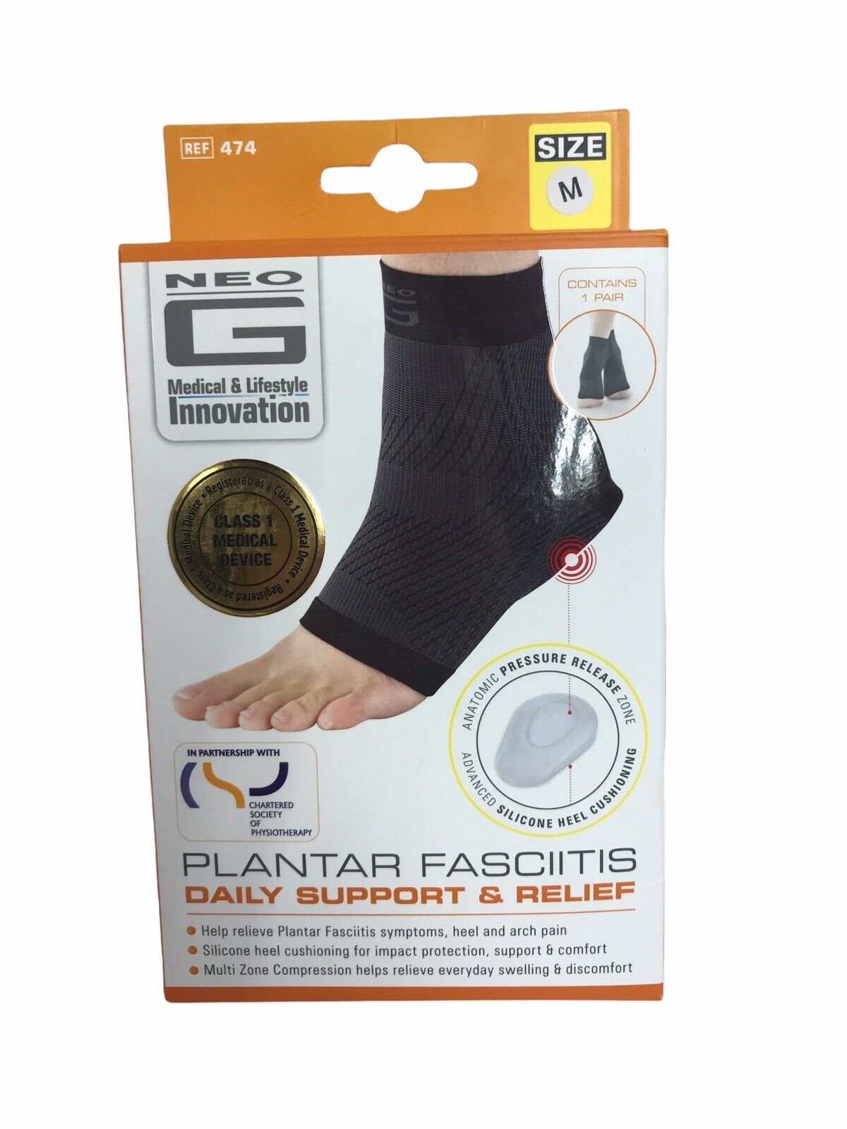 Neo G Plantar Fasciitis Daily Support & Pain Relief Medium Foot Ankle Wrap New