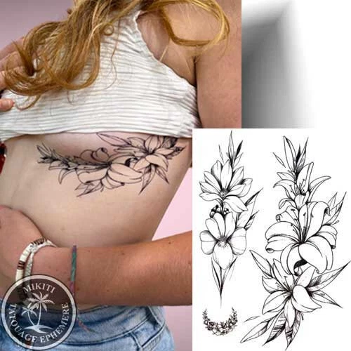 💫 TATOUAGE TEMPORAIRE FLEUR DE LYS NOIR - TATTOO ÉPHÉMÈRE FEMME 💫 - Imagen 1 de 2