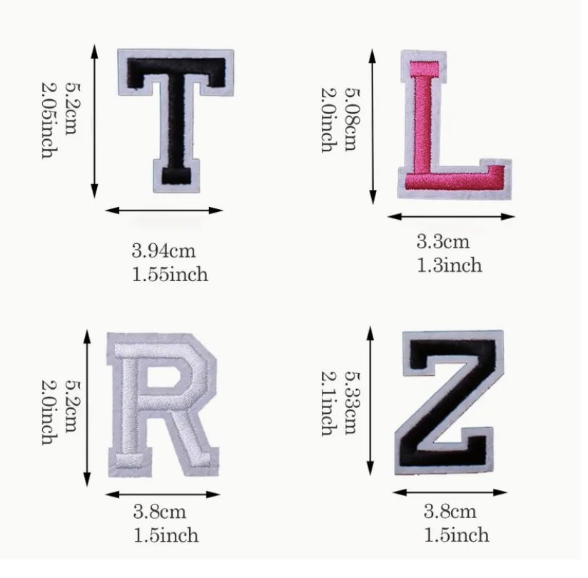 2-Inch Iron-On Letter Patches - Choose Black, White, Pink, Blue, Red, Gold, Purple, Green, Orange
