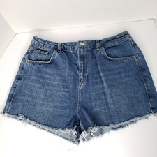 TOPSHOP Moto Women's MOM Denim Blue Jean Shorts Sz 12 Cutoff Style 5 Pocket EUC