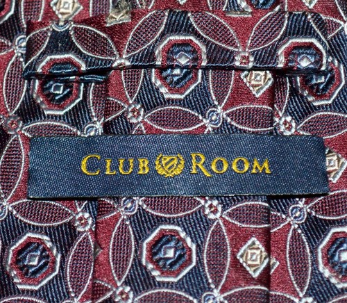 CLUB ROOM Burgundy Navy Blue Gray Overlapping Circles Diamond Octagon Silk Tie - Picture 3 of 3