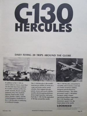 8/1966 PUB LOCKHEED C-130 HERCULES USAF AIRLIFTER CARGO ORIGINAL ANZEIGE