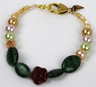 Emerald Empire New Handmade 10.25'' Glass bead Bracelet Merlot flower Green bead