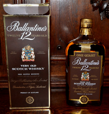 ONE QUART Ballantines 12 Year Old Scotch Whisky Unopened Original Box