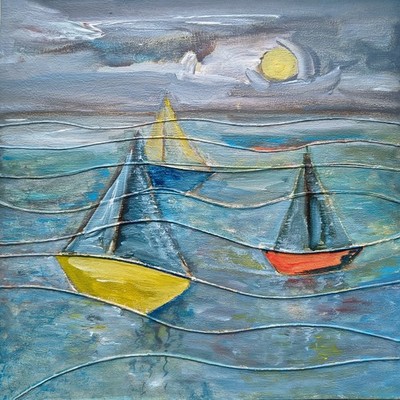 Original Acryl Meereslandschaft Gemälde auf Leinwand zeitgenössische Kunst 30x30cm klein