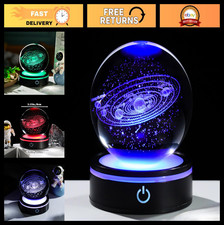 3D Solar System Crystal Ball 80mm with Light Base - Laser Engraved Glass Sphere