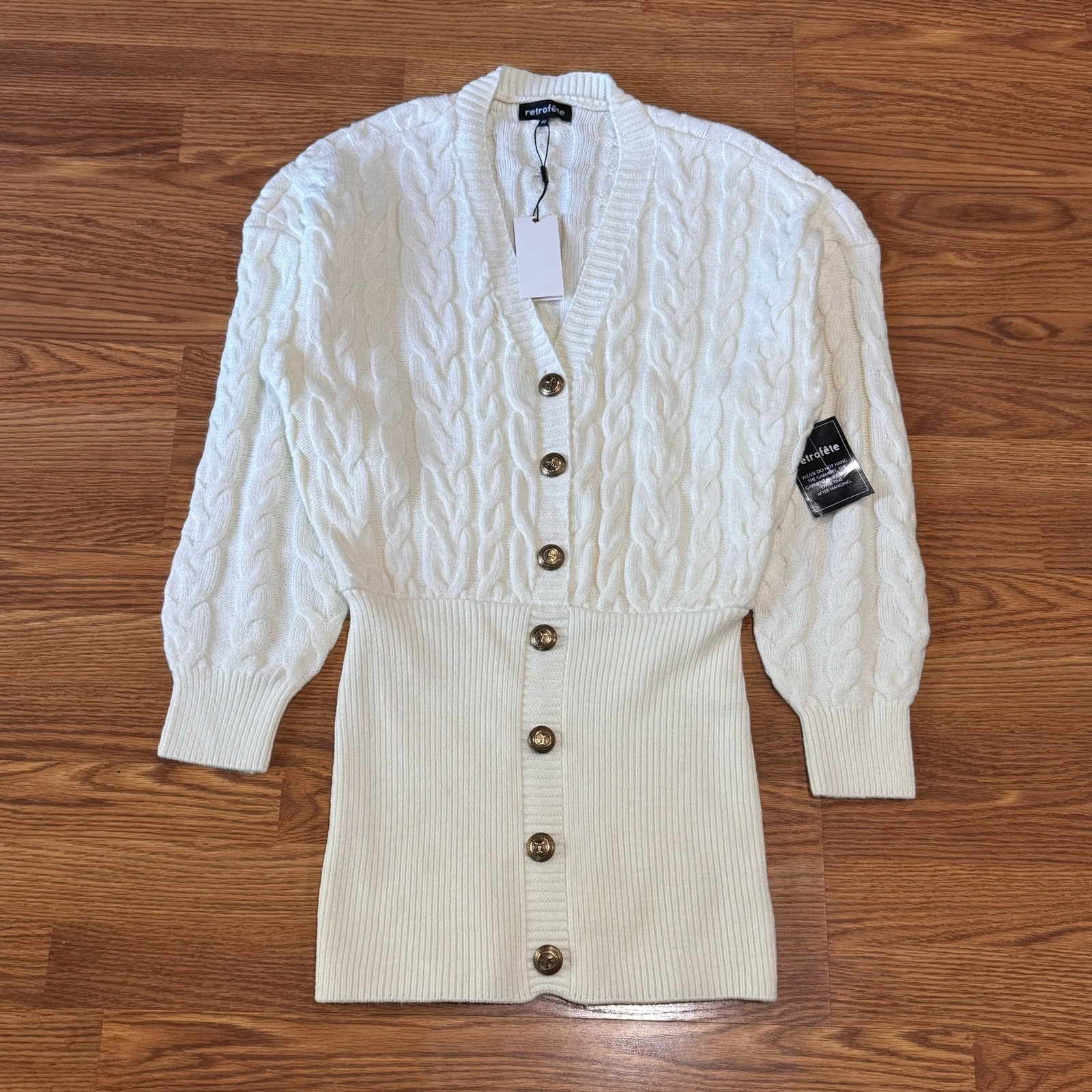 Retrofête  ivory cable knit DRESS TALA retro party size M