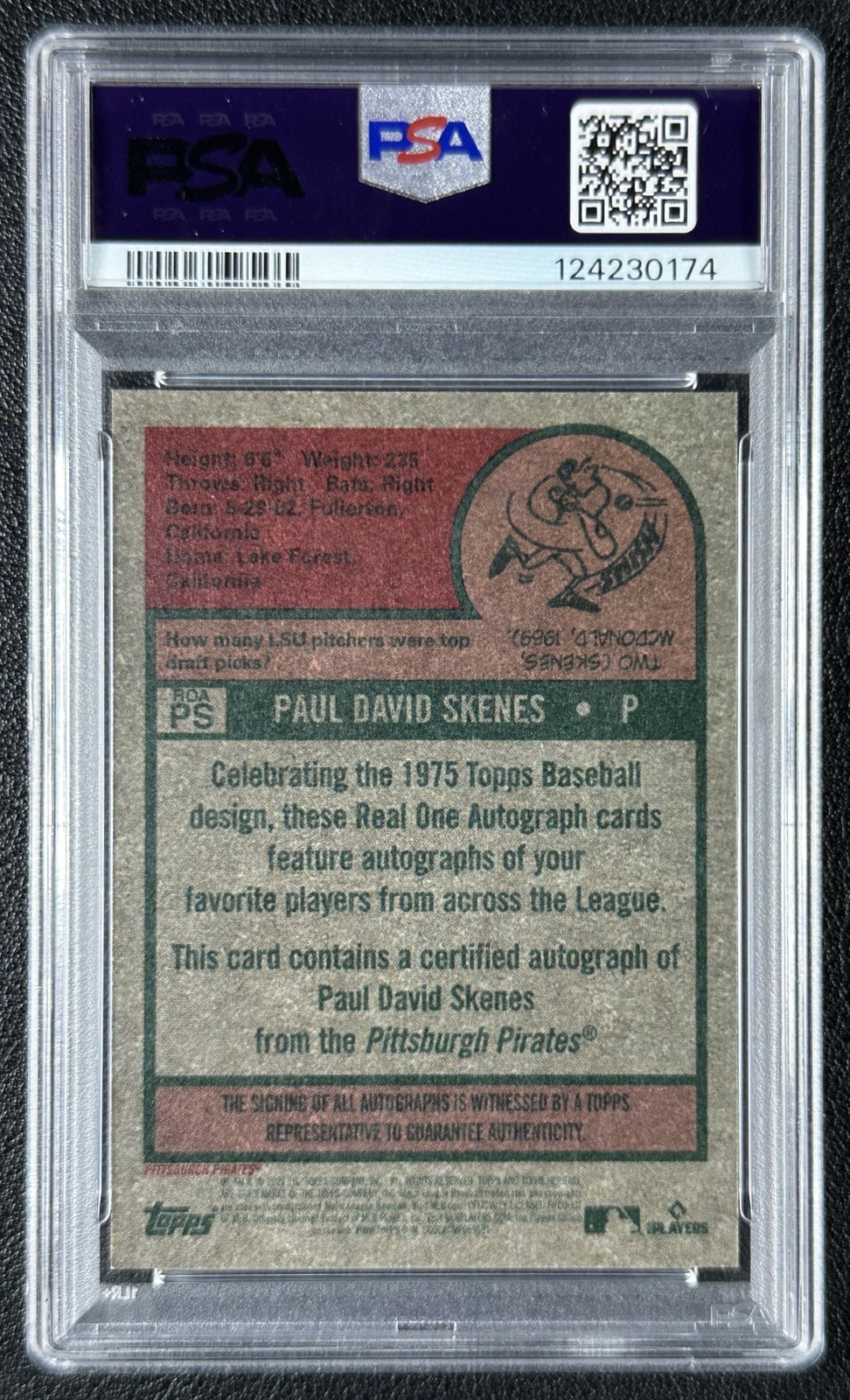 PAUL SKENES PSA 9 2024 TOPPS HERITAGE ROOKIE REAL ONE RED INK AUTO RC 53/75 view 2