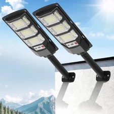 Solar Street Lights Outdoor 2 Pack, 6500K 144 Beads(2 Pack), Black 