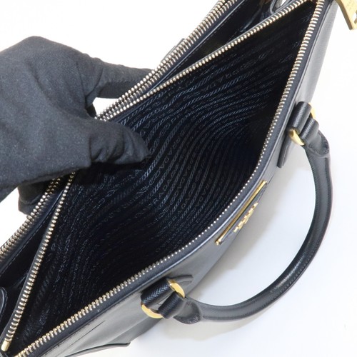 PRADA Triangle Logo Galleria Saffiano Leather 2Way Bag Black 1BA274 Used F/S - Picture 22 of 24
