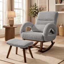 Rocking Chair Nursery W/ Ottoman Upholstered Glider Rocker