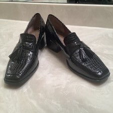 Donald Pliner Avi66 Embossed Croc Patent Leather Black Loafers Tassels 9.5
