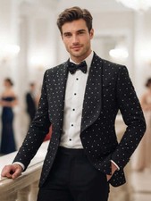 Classic Men Wedding Suit Shawl Lapel Beading Rhinestone Formal 2 Pcs For Grooms