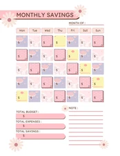 Digital PDF Pink Monthly Budget and Savings Planner Instant Download