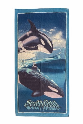 Vintage Sea World Shamu The Killer Whale Beach Towel Orca Whale 26'' x 51.5 