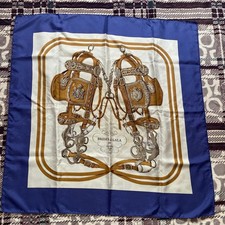 HERMES CARRE 90 BRIDES DE GALA Scarf Silk Blue Gray Auth Paris