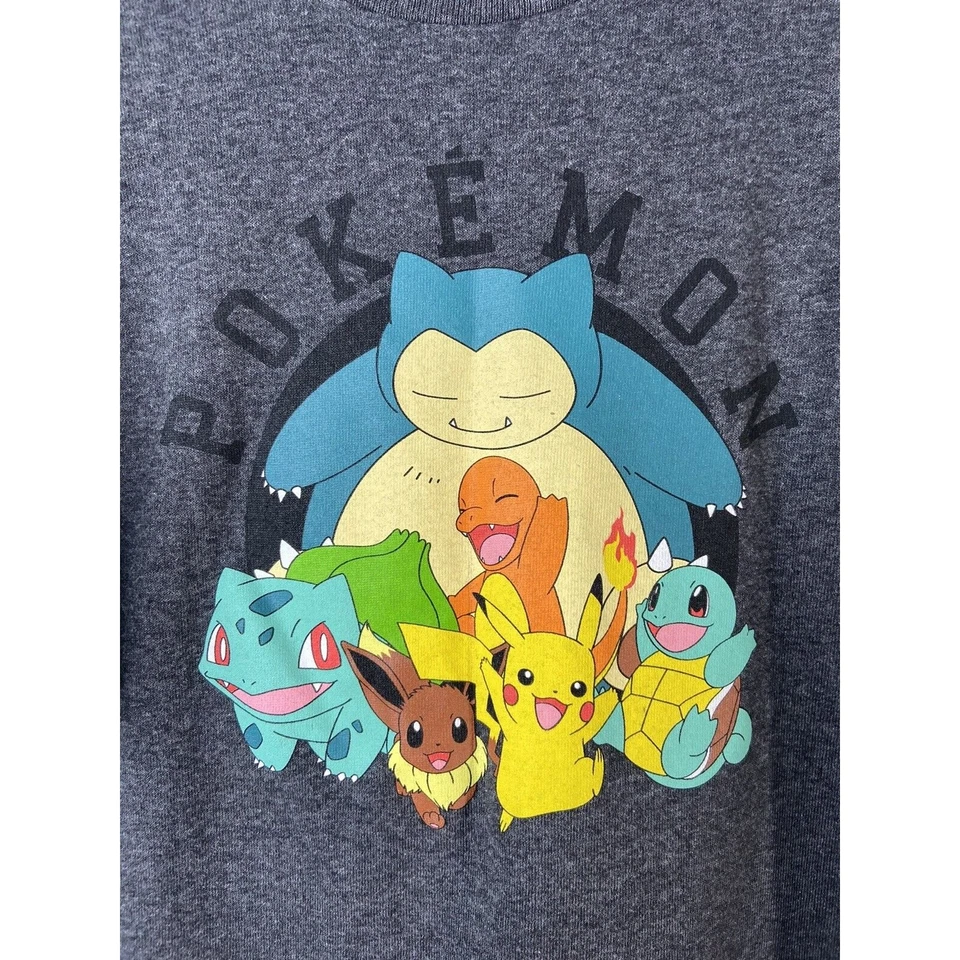 Pokemon Boys Size Medium Graphic Tee Charcoal Pikachu Snorlax Squirtle Eevee Top - Image 3 of 4