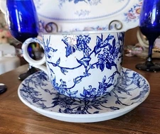 Antique Aesthetic Movement Blue Transferware Oversized Cup And Saucer