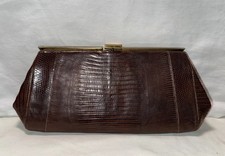 Gorgeous Lizard Brown Clutch Purse W Gold Hardware Vintage 1950-60s Great Cond.