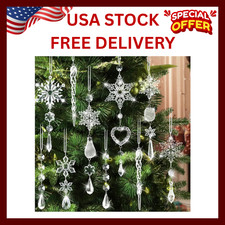 21pcs Crystal Snowflake Christmas Tree Ornaments Hanging Holiday Decorations Set