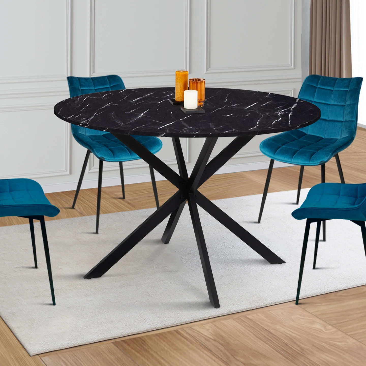Table ronde 6 places avec pied central araignée ALIX pour optimiser l'espace