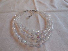 Vintage Aurora Borealis Crystel Necklace, 3 strands 14" long with 3" extender
