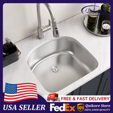 Quikore 23 Inch D Shape Undermount Single Bowl 18 Gauge Stainless Steel Sink