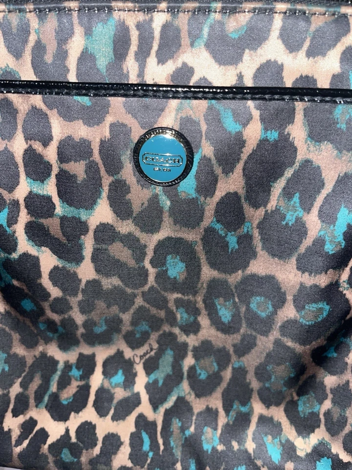 Bolso Bandolera Cartera Coach Marrón Turquesa Ocelote Estampado Leopardo Paquete Columpio Foto 2 de 4