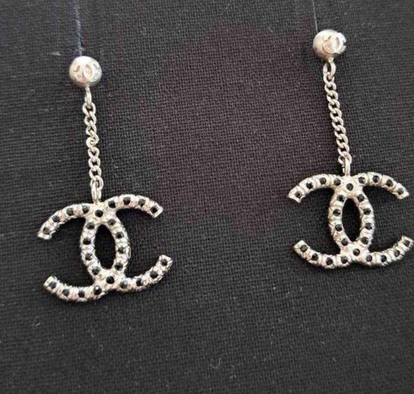 Authentic Chanel Coco Dangle Silver Earrings, Lig… - image 2