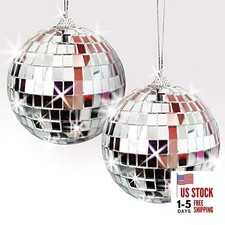 4 Inch Mirror Disco Ball, Set of 2, Silver Disco Balls with Hanging String