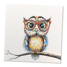 Mrs Owl Wall Art Funny Animal with Glasses 24L" x 24W" Owl Print w. Paint