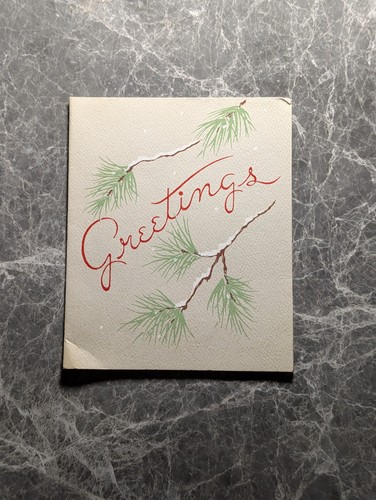 Christmas Card Vintage Pine Branch Snow MCM Minimalist Treasure Masters 1950s