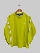 Felpa Adidas Vintage Verde Lime Girocollo Con Tre Strisce Logo Ricamato TG. M