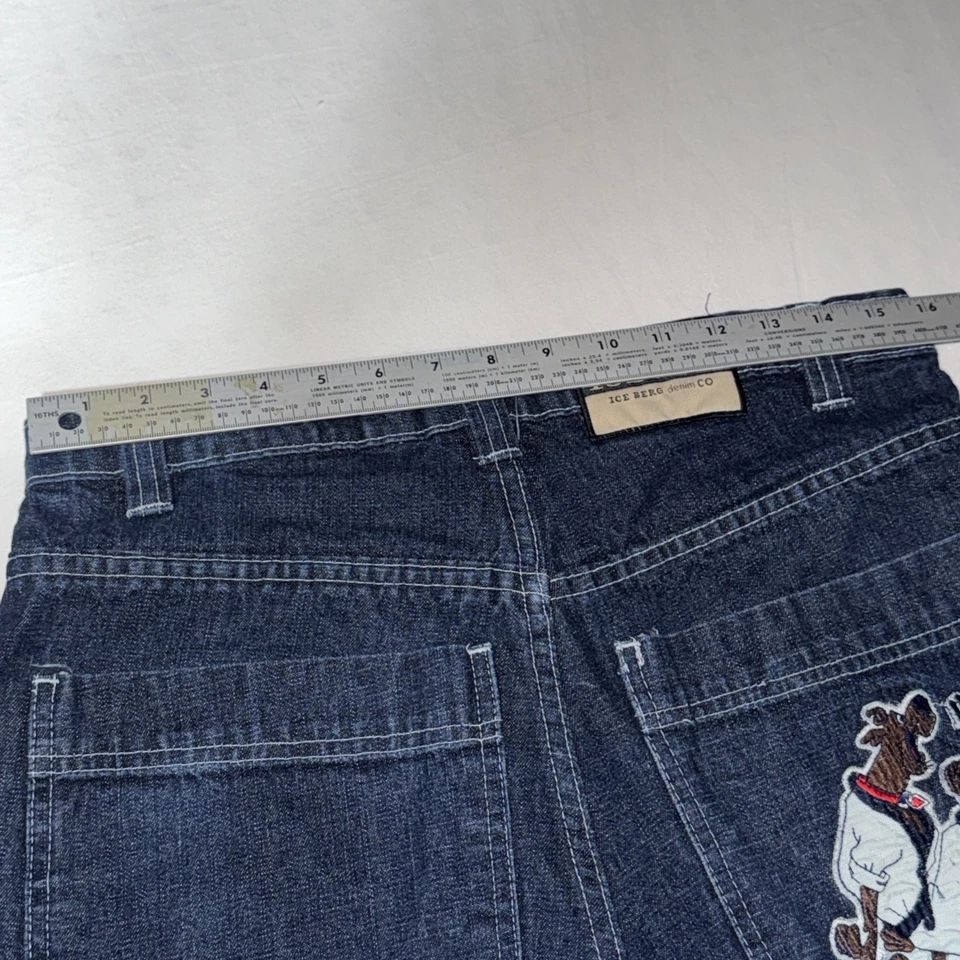 复古 Iceberg History 牛仔短裤男式 32 功夫史酷比蓝色深洗滑板 — 第 4/4 张图片