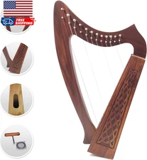 12 Strings Harp Irish Celtic Highland Solid Rosewood Naturl Shape Nylon Lever Tu