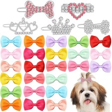 29 Pcs Dog Hair Bows with Clips, Sparkling Rhinestone Crowns, Bone Puppy Hair...