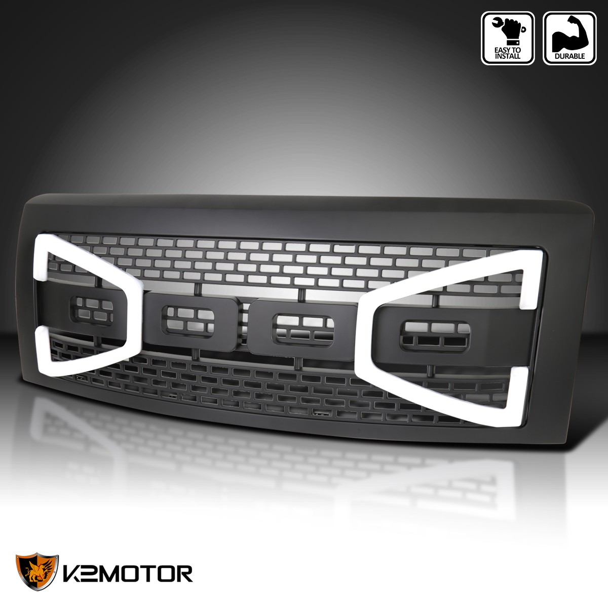 Fits 2009-2014 Ford F150 F-150 Matte Black Front Bumper Hood Grille LED Lights