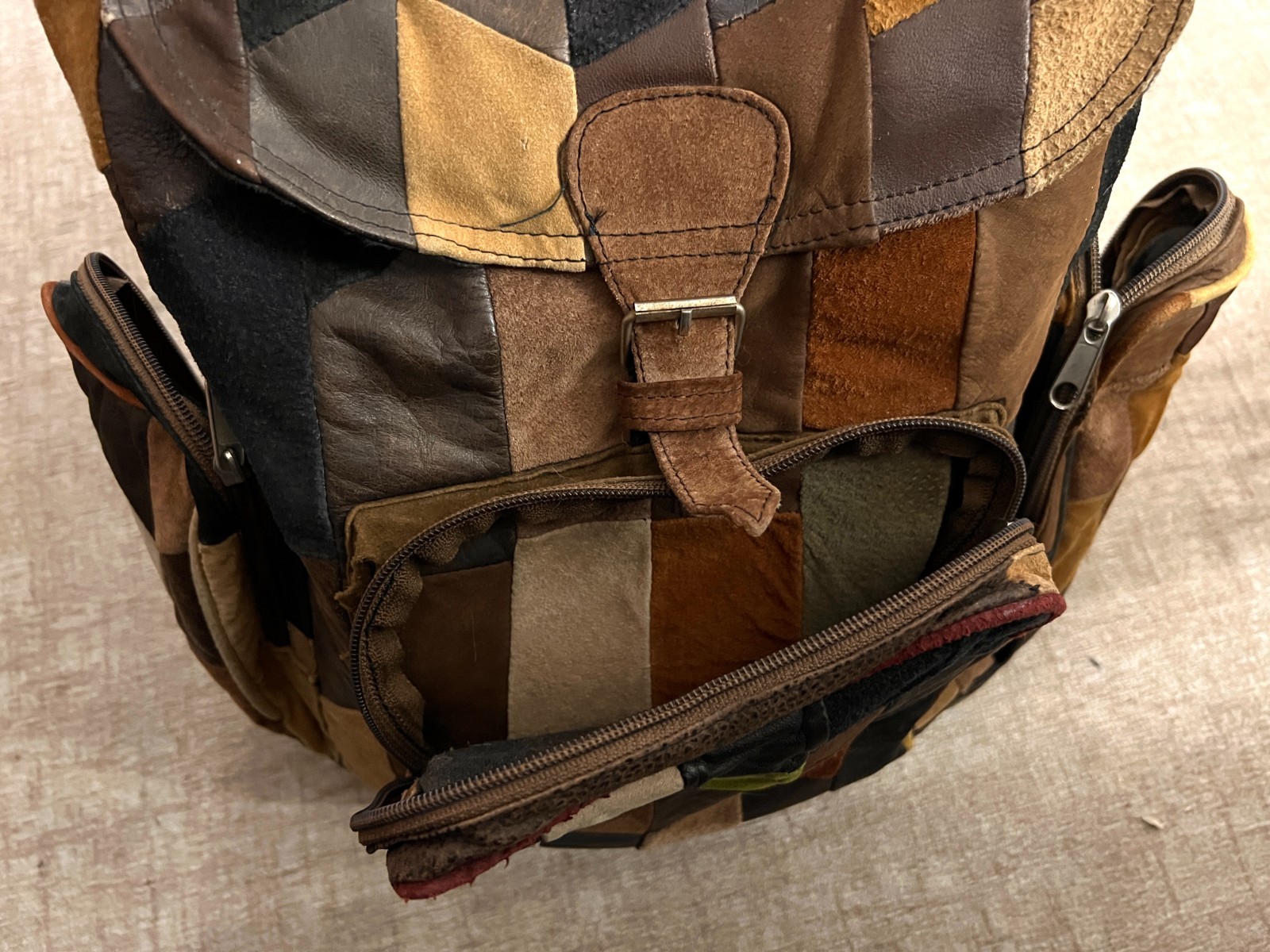 Moroccan leather patchwork cinch/bacback - image 4