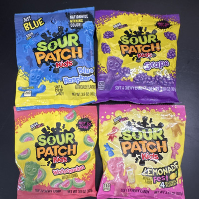 Sour Patch Kids Soft & Chewy Sour Candy 4-Pack 3.6oz Blue Raspberry + More