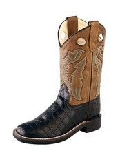 Old West Cowboy Boots Boys Square TPR Outsole Black Crackle VB9112