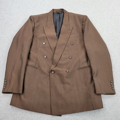 Gino Cappeli Blazer Mens 46L Brown Striped Suit Jacket Sport Coat Mob
