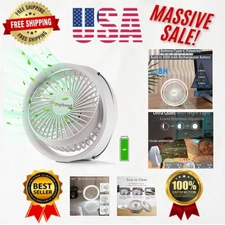 Ultra Quiet 3000mAh Portable USB Desk Fan with LED Light - 3 Speed, White