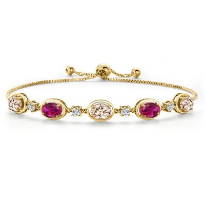 18K Yellow Gold Plated Silver Peach Morganite and Created Ruby and Lab Grown