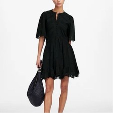NWT Madewell Women's Black Eyelet Flutter Sleeve Mini Dress Size 0 Cotton Voile