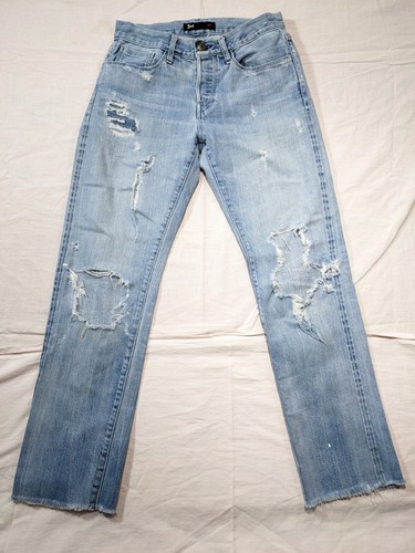 3x1 NYC Women's Light Wash Mid Rise Reg Fit Distress Cut-Off Stretch Jeans sz 29