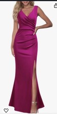 Wosea Magenta M Vneck Party Dress Maxi Formal Gown Sleeveless Split Mermaid