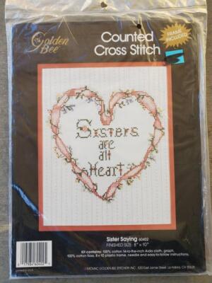 Golden Bee Sisters Are All Heart Counted Cross Stitch Kit w Frame Vintage, 1995