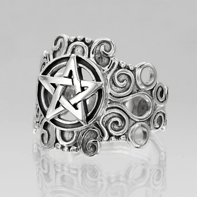 Large Sterling Silver Pentacle Pentagram Ring Witchcraft Wicca Jewelry Size 4-15